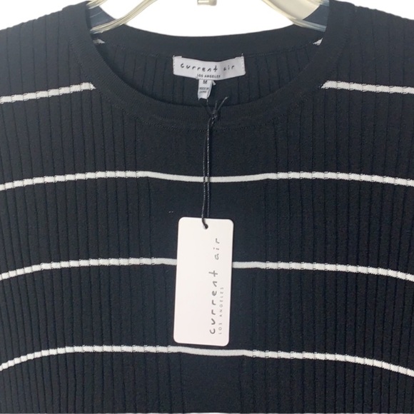 - NWT Anthropologie Black White Current Air Stripe Babydoll Peplum Top Rib Knit - Picture 5 of 9
